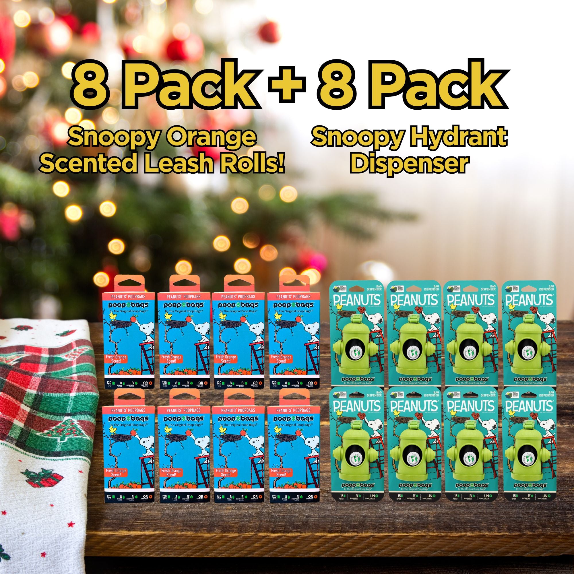 Stocking Stuffer Snoopy Orange Scented Leash Roll + Snoopy Hydrant Dispenser Bundle