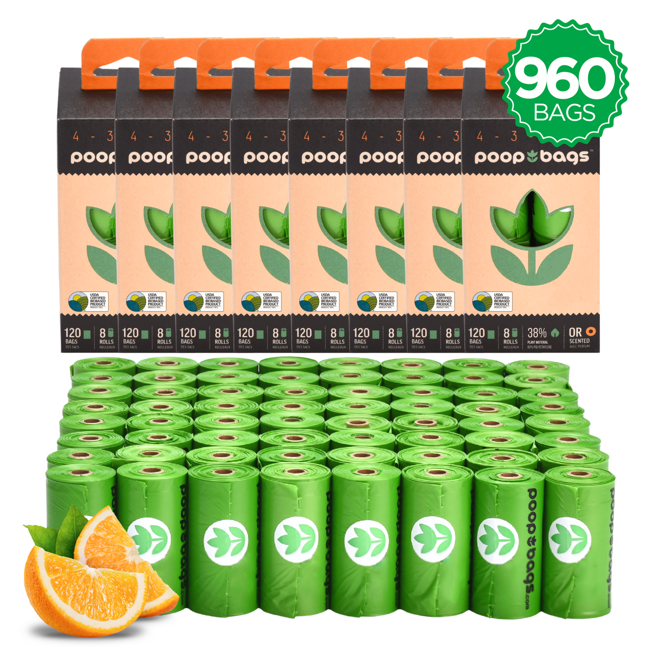 The Original Poop Bags® 960 USDA Certified Biobased Orange Scented Countdown Rolls®