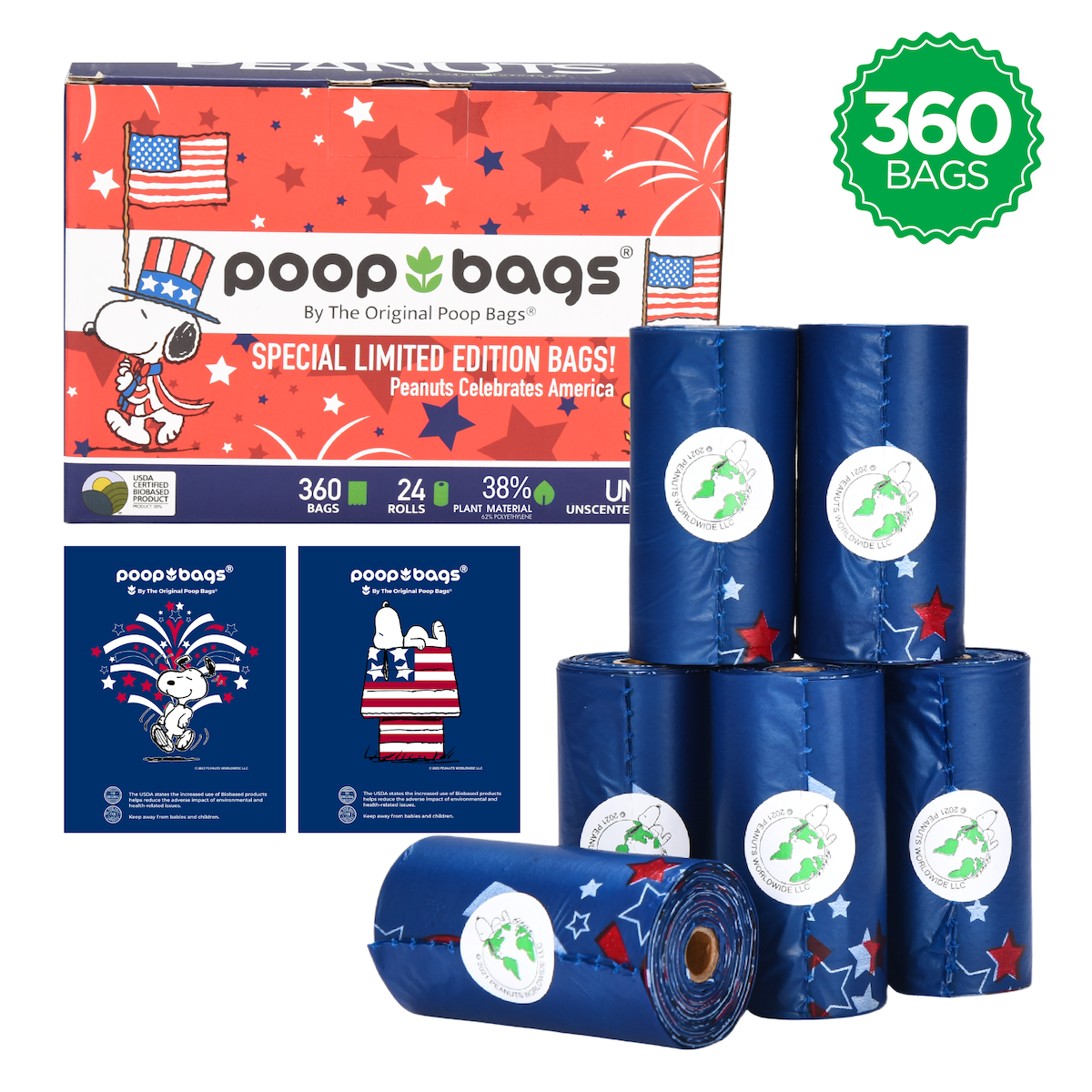 360 Americana USDA Certified Biobased Poop Bags in Leash Rolls