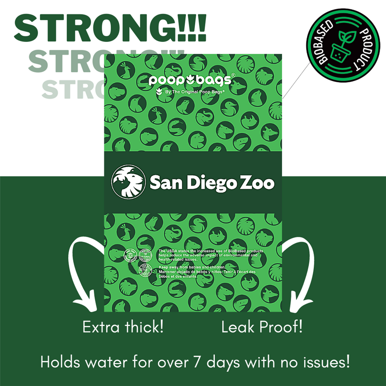 60 USDA Biobased San Diego Zoo Leash Rolls Poop Bags