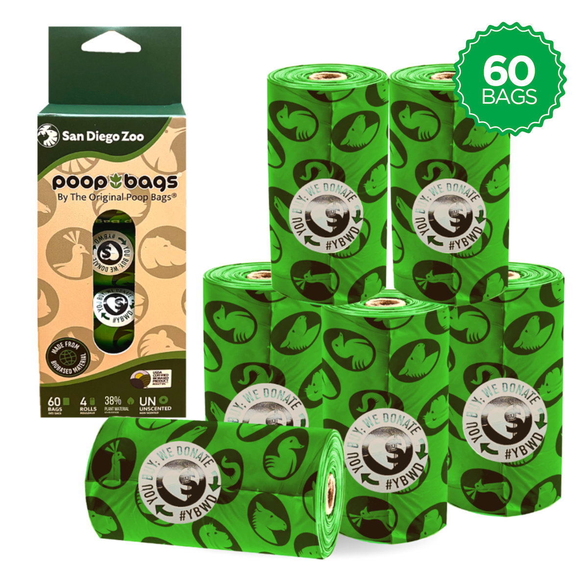 60 USDA Biobased San Diego Zoo Leash Rolls Poop Bags