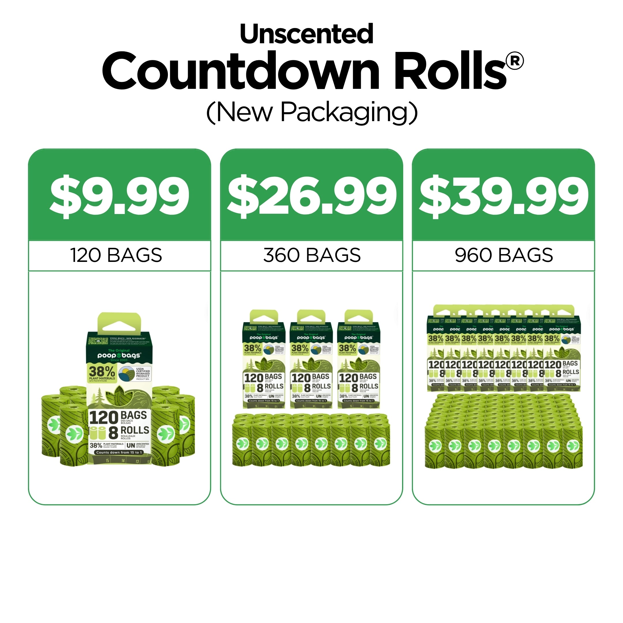 Countdown Rolls® Unscented Leash Roll Poop Bags