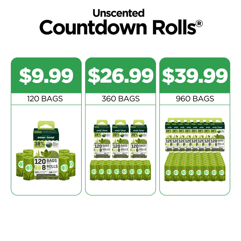 Countdown Rolls® Unscented Leash Roll Poop Bags