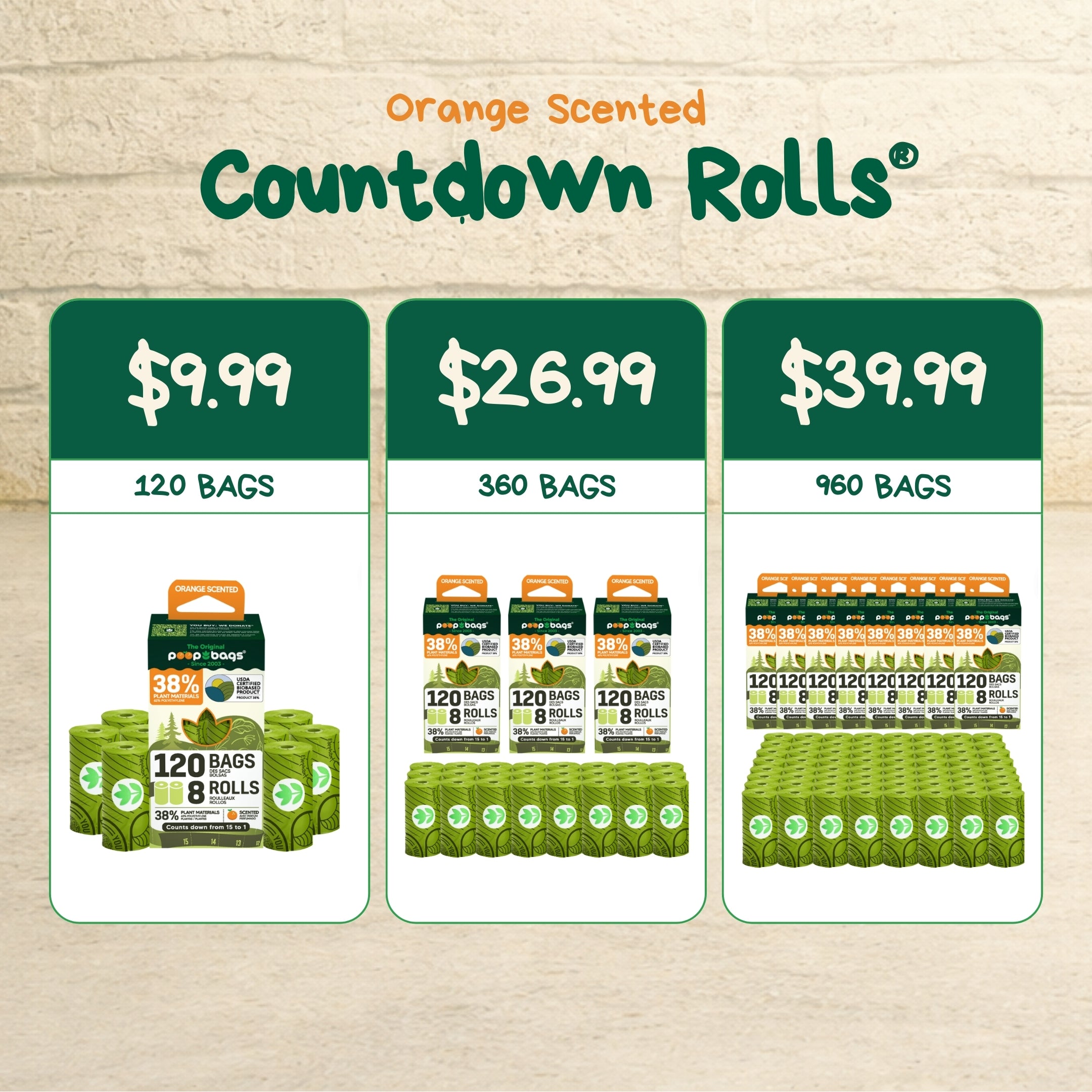 Countdown Rolls® Orange Scented Leash Roll Poop Bags