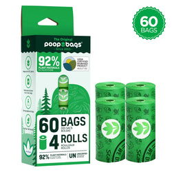 Best eco dog poop bags made with 92% plant materials, featuring 60 unscented leak-proof bags in 4 compact rolls.