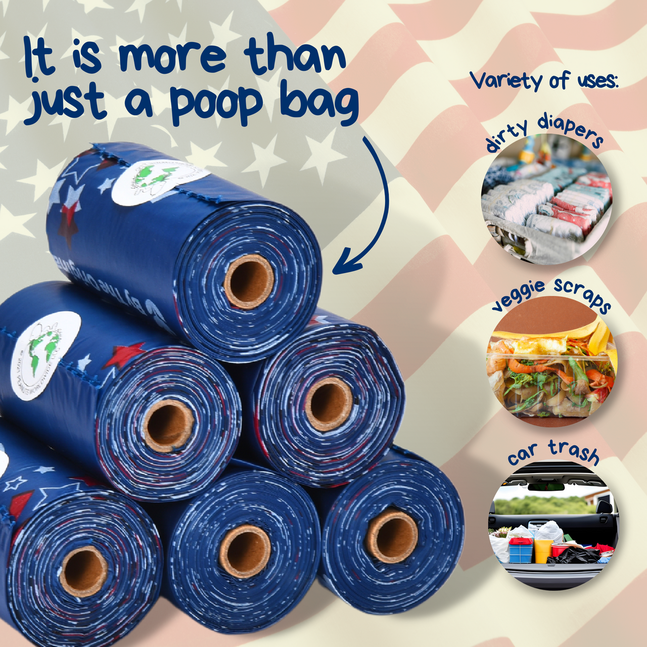 360 USDA Biobased Poop Bags, Peanuts Americana, Unscented, 9X13 inches 