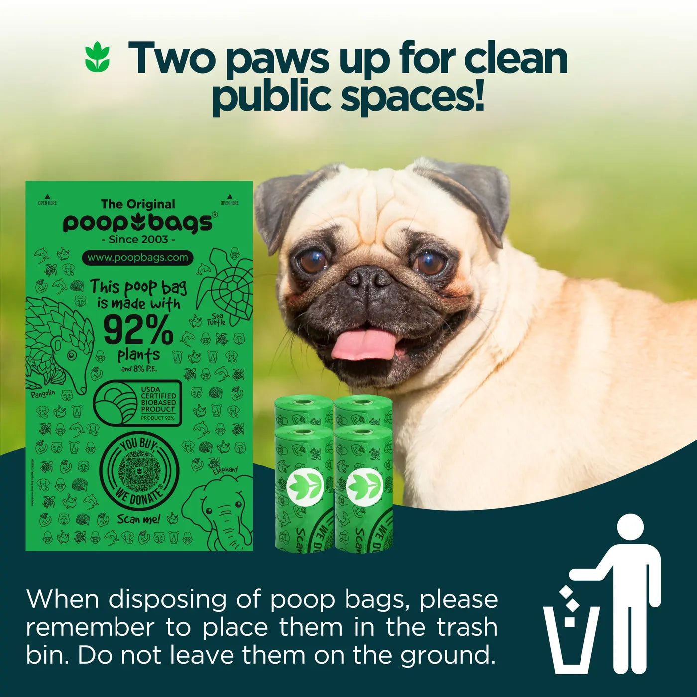 Dog poop bags bulk pack includes 60 bags in 4 rolls, ideal for eco-conscious pet owners seeking sustainable options.