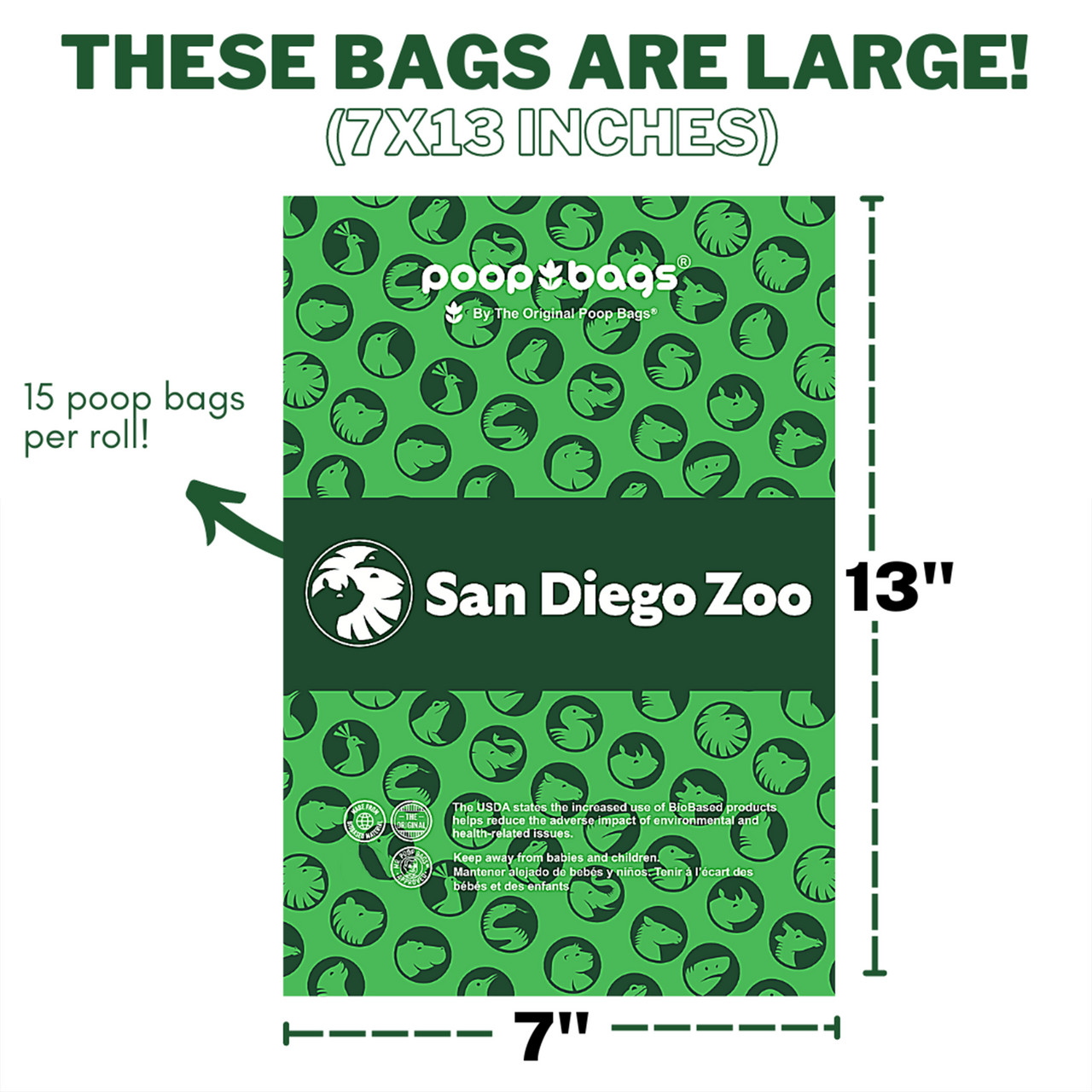 60 USDA Biobased San Diego Zoo Leash Rolls Poop Bags