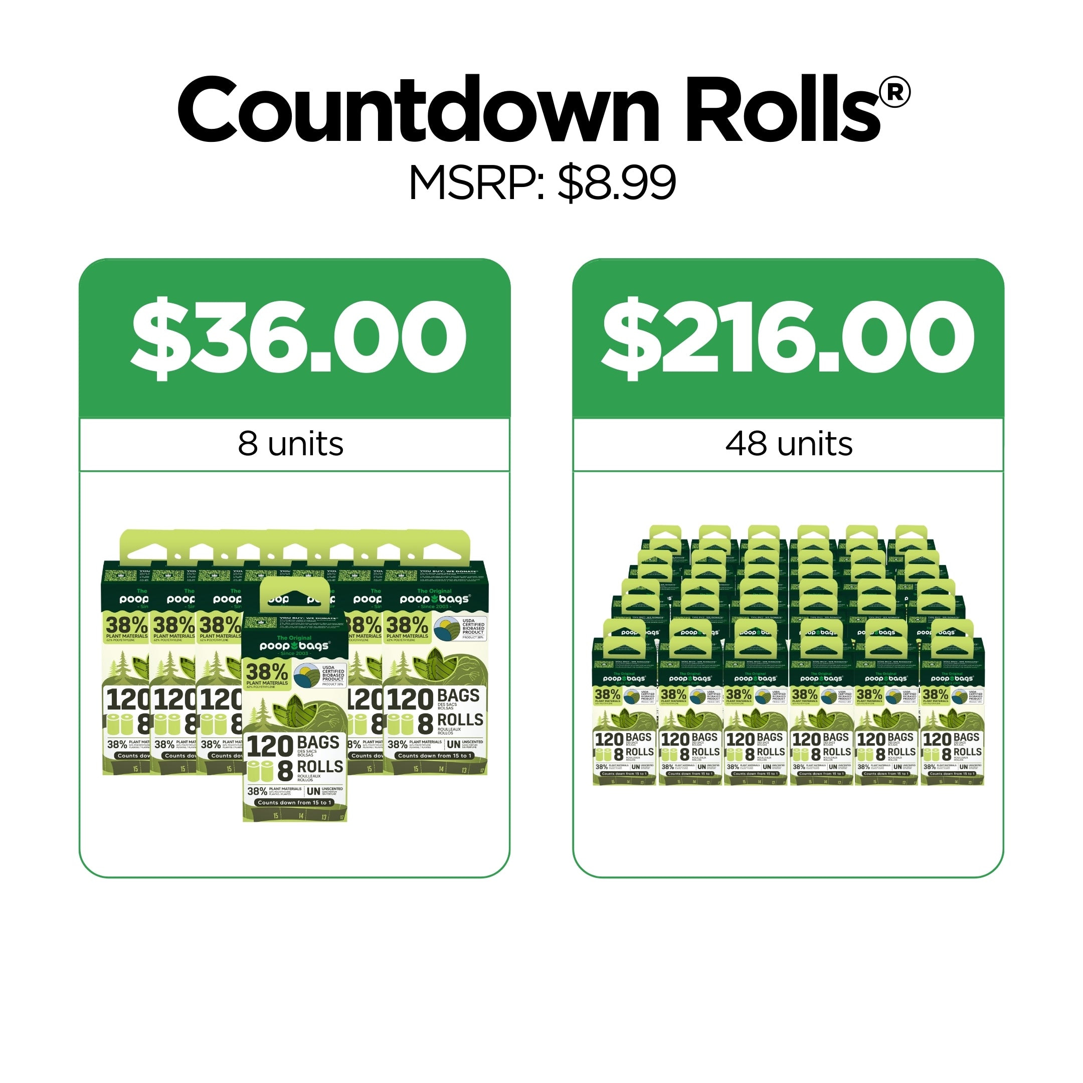 Wholesale Countdown Rolls® Unscented Leash Roll Poop Bags