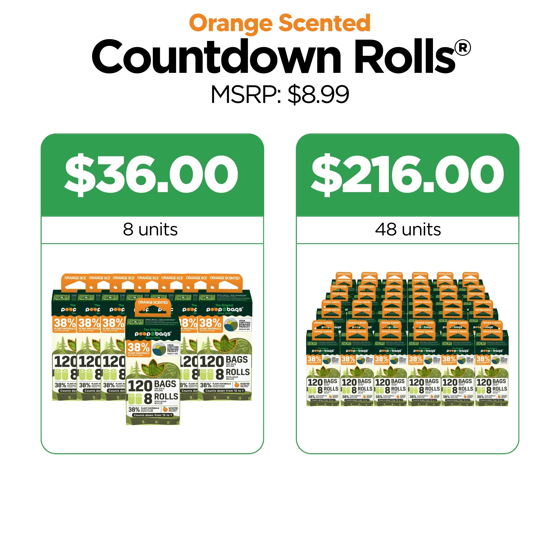 Wholesale Countdown Rolls® Orange Scented Leash Roll Poop Bags