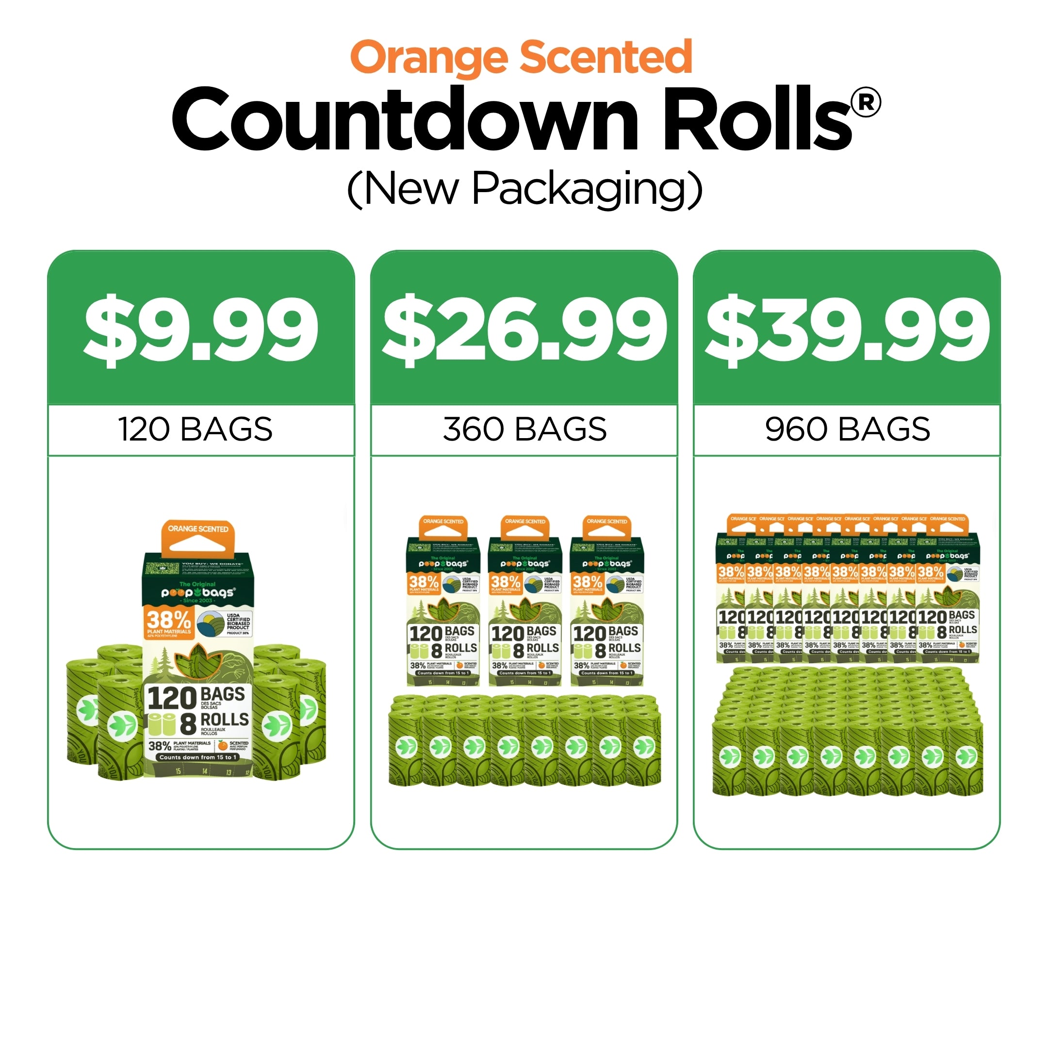 Countdown Rolls® Orange Scented Leash Roll Poop Bags